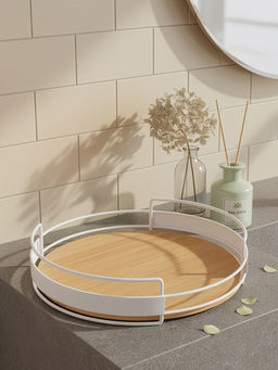 Поднос 27*27*6,5 см с металлическими ручками, круглый, бамбук - Elan gallery фото 4