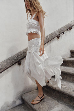 FALDA MIDI ASIM?TRICA BORDADOS / Blanco - Zara фото 4