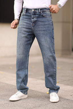 Orta Mavi %100 Pamuk Baggy Fit Jeans Kot Pantolon TMNAW24JE00027