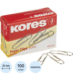 Скрепки KORES с отгибом,никелированные, 25 мм, негофрированные,100шт/уп фото 2