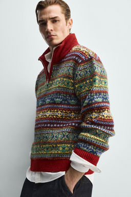 GEOMETRIC JACQUARD QUARTER-ZIP JUMPER