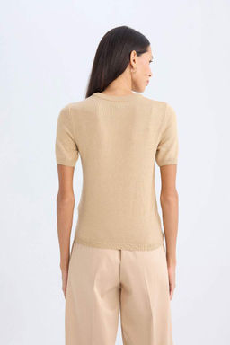 Приталенный свитер с круглым вырезом и короткими рукавами - Defacto фото 6