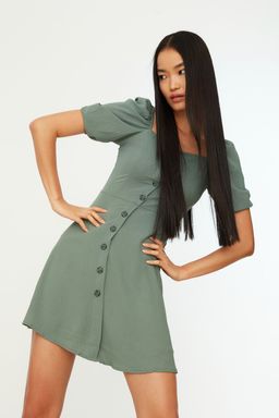 TRENDYOLMILLA Kiremit A Kesim Balon Kollu Mini Dokuma Elbise TWOSS20EL2314 фото 15