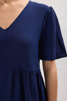 Lacivert Genis Kesim Mini Dokuma Elbise TWOSS20EL0400