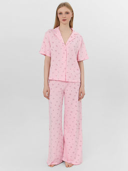 Комплект домашний женский розовый с цветочным принтом