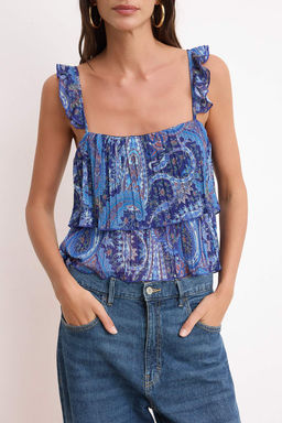 Indigo Sal Desen Regular/Normal Kal?p Kare Yaka Kolsuz Tul Orme Bluz TWOSS26BZ00564 - Trendyolmilla фото 3