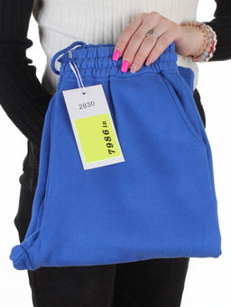 2830 BLUE Брюки утепленные спортивные женские (85% хлопок, 10% полиэстер, 5% спандекс)