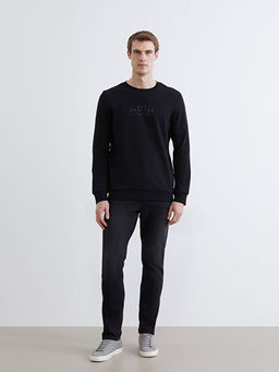 Bisiklet Yaka Bask?l? Erkek Sweatshirt