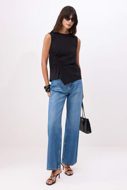 Siyah Duz Regular Bisiklet Yaka Kolsuz Buzgulu Uzun %100 Pamuk Orme T-Shirt TWOSS26TS00195 - Trendyolmilla фото 2