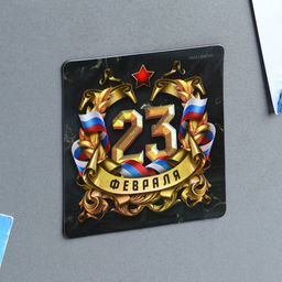 Цена за 4 шт. Магнит полимерный 23 Февраля, 7?7 см