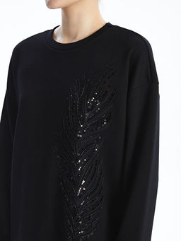 Bisiklet Yaka Pul ??lemeli Oversize Kad?n Sweatshirt Tunik