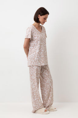Е 20058/24/бежевый,абстрактные цветы пижама жен
