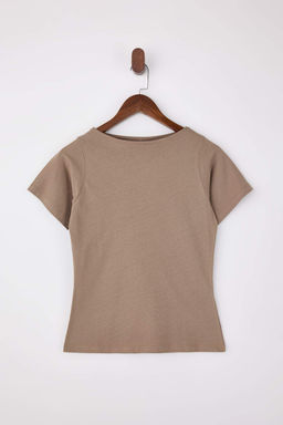 Vizon Relaxed/Rahat Kal?p Kay?k Yaka K?sa Kollu %100 Pamuk Orme T-Shirt TWOSS26TS00004