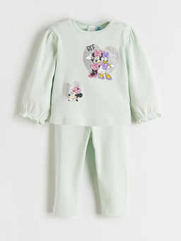 Bisiklet Yaka Minnie Mouse Bask?l? K?z Bebek Ti??rt ve Tayt