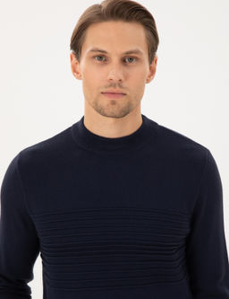 Lacivert Slim Fit Bato Yaka Y_n Kar___ml_ Triko Kazak