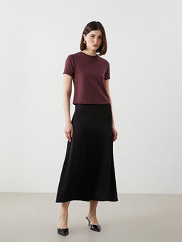 Beli Fermuarl? A Kesim Saten Kad?n Etek