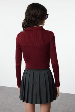 TRENDYOLMILLA Bordo Crop Fermuar Detayl? Triko Kazak TWOAW24KZ01208
