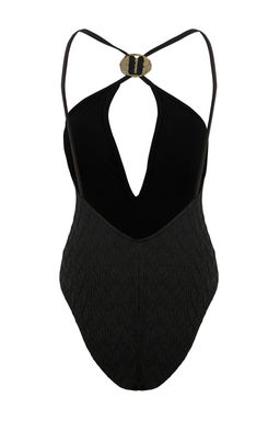 Siyah Dokulu Derin V Yaka Kapl? Aksesuarl? Brazilian Mayo TBESS26MA00035