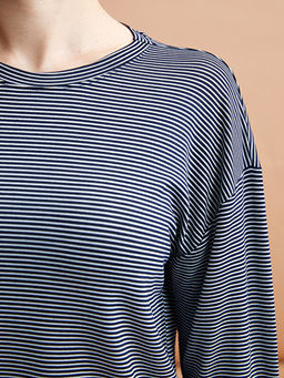 Petite Bisiklet Yaka ?izgili Uzun Kollu Kad?n Ti??rt