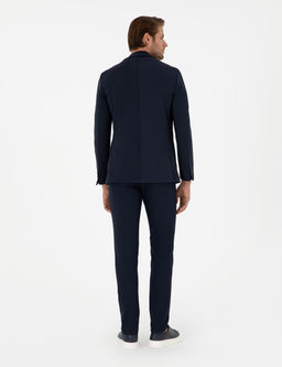 Lacivert Slim Fit _izgili Kanvas Pantolon