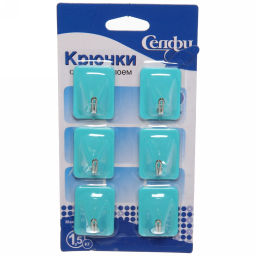 Цена за 10 шт. Крючки в наборе 6шт на липком слое "ИДЕЯДОМА", форма прямоугольник, цвет бирюзовый, нагрузка 1,5кг