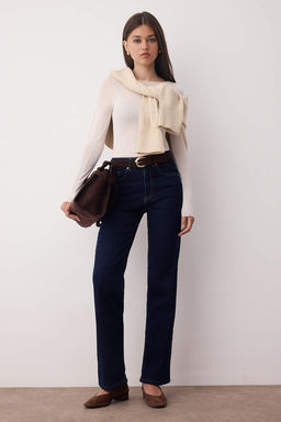 Koyu Mavi Normal Bel Duz Paca Orta Esnek Straight Jeans TWOAW26JE00085