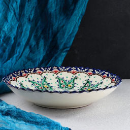 Ляган узбекский Риштанская Керамика «Цветы», d=32 см, глубокий, синий