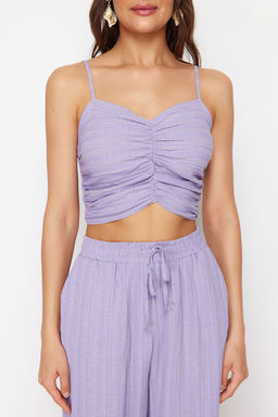 Plaj Giyim Lila Dokuma Dokulu Bluz Pantolon Tak?m TBESS24AU00076