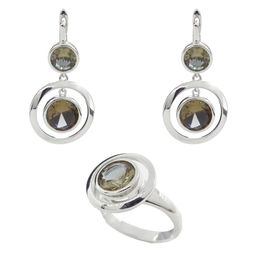 Комплект "Султан-81" султанит, покрытие родий, размеры кольца: 17, 18, 19, 20