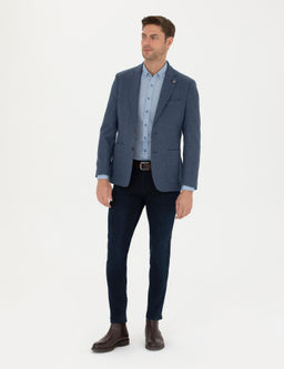 Koyu Mavi Slim Fit Y_n Kar___ml_ Ceket