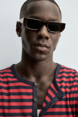 CAMISETA CUELLO PANADERO RAYAS LINO - ALGOD?N / rojo/marino - Zara фото 6