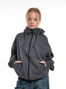 Толстовка на молнии с капюшоном 22-7653 хаки - Mini maxi фото 17