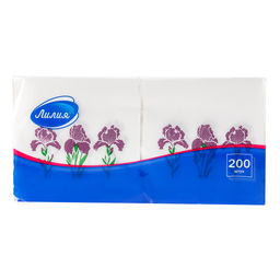 Салфетки бумажные 24х24см Лилия, 1 слойные, 200 штук в упаковке, Ирисы (Россия) - Bouquet фото 3