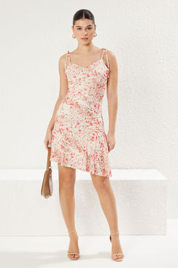 Ekru Asimetrik Etek Cicekli Mini Orme Elbise TWOSS25EL00088 - Trendyolmilla фото 2