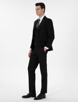 Siyah Extra Slim Fit Yelekli Tak_m Elbise