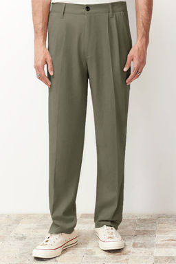 Haki Pileli Klasik Baggy Fit Kumas Pantolon TMNSS24PL00024