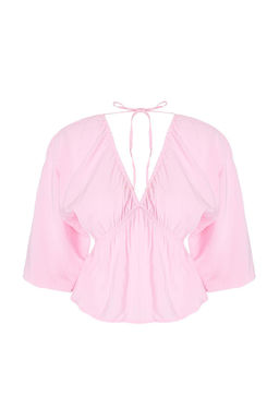 Pembe Lastikli V Yaka Rahat Dokuma Bluz TWOSS26BZ00399