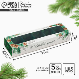 Цена за 5 шт. Коробка под 5 конфет новогодняя с ячейками «С новым счастьем» 21×3×5.5 см
