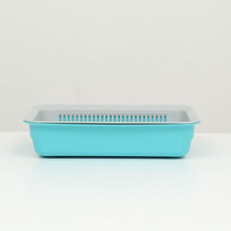 Туалет для кошек, 34.5×25.5×7.5 с, с сеткой, пластик, серый, бирюзовый