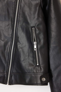 Siyah Fitted Kal?p Suni Deri Biker Ince Ceket Mont TWOAW26MO00083 - Trendyolmilla фото 6