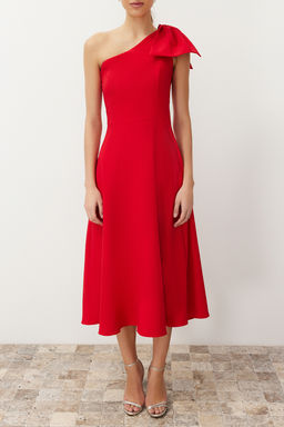 K?rm?z? A-Kesim Fiyonk Detayl? Dokuma S?k Abiye Elbise TPRSS24EL00105