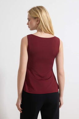 Bordo Peplum Fitted/Vucuda Oturan Orme Bluz TWOSS25BZ00265
