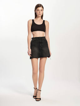 CONTE CON-773 Чёрная джинсовая юбка-mini из eco-friendly денима с бахромой black