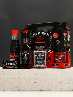 Набор "Живи на полную", гель для душа виски, гель для душа кола, мыло для рук и кружка