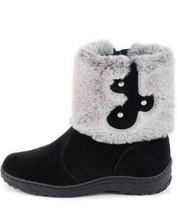 Унты женские на литой подошве. Черные., Замша. "Шиншилла". Короткие. Молния.