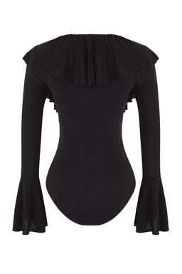 Siyah Duz V Yaka Uzun Orme Sandy Body TPRAW26BD00020 - Trendyolmilla фото 6
