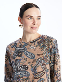 Bisiklet Yaka ?i?ekli Uzun Kollu Kad?n Bluz