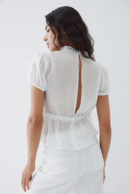 Blusa con inserciones de encaje y peplum - H&m фото 4