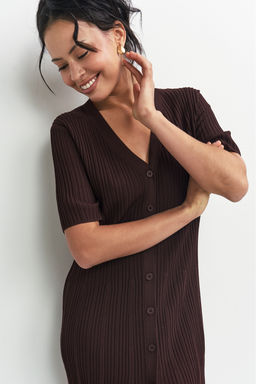 Платье трикотажное на пуговицах Коричневый - Erist store фото 3