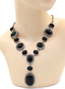 Колье на металлической основе овал 30*40мм с агатом, 55см